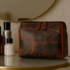 Aaron Reserve Vintage Leather Toiletry Bag for Men – Full-Grain Dual Tone Dopp Kit with Tartan Lining & Zipper Closure – Compact Travel Organizer (Model: LH-WB-176)