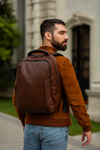 Premium Full-Grain Brown Leather Laptop Backpack – Stylish & Durable Travel Companion