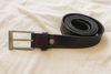 Premium Black Leather Belt with Red Stitching & Silver Buckle