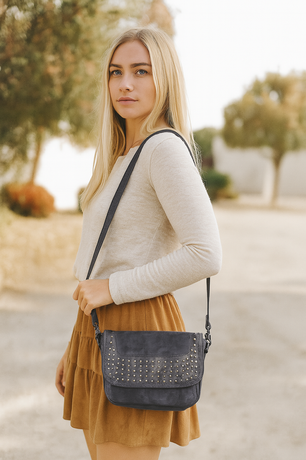 Caravaca Leather Crossbody Bag - Spruce Blue