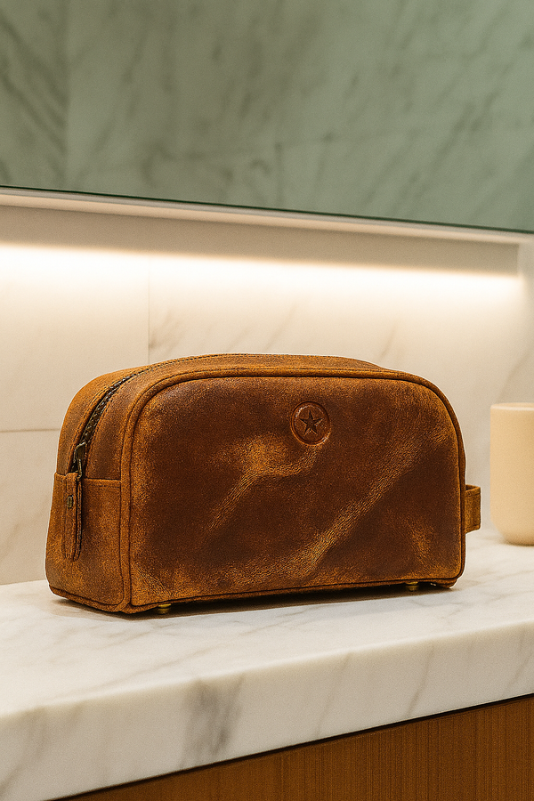 Omaha Leather Toiletry Bag - Penny Brown
