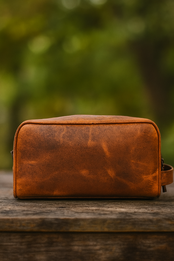 Tampa Leather Toiletry Bag - Caramel Brown