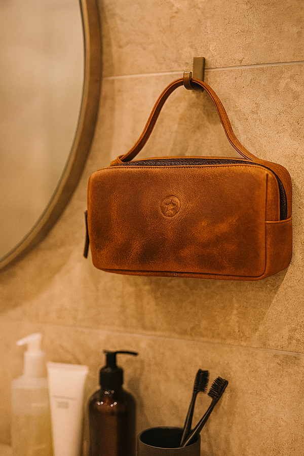 Manresa Leather Toiletry Bag - Caramel Brown