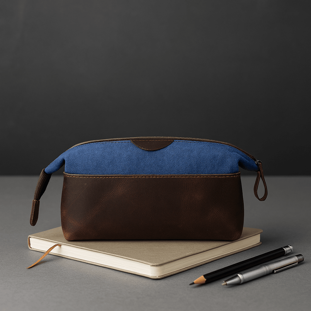 Valencia Canvas Leather Toiletry Bag - Blue