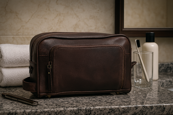 Barcelona Leather Toiletry Bag - Walnut Brown