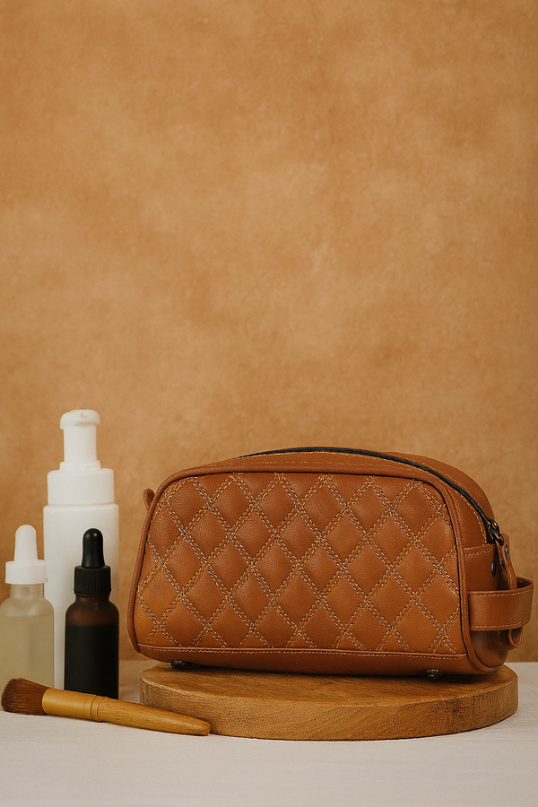 Ample Glide Quilted Leather Toiletry Bag - Caramel