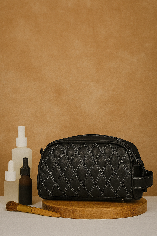 Ample Glide Quilted Leather Toiletry Bag - Black