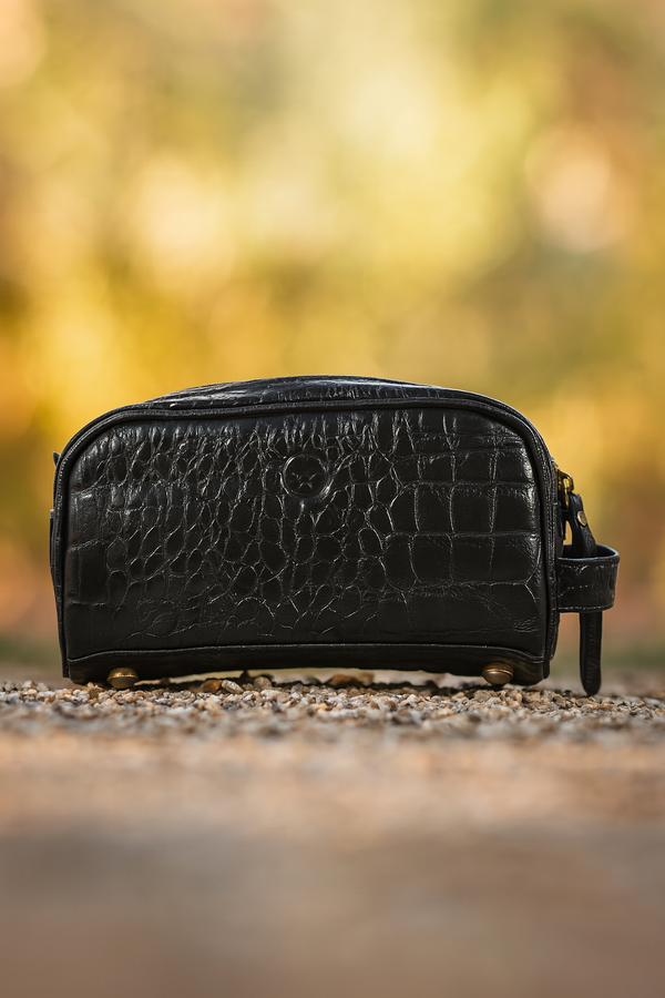 Aubrielle Leather Toiletry Bag - Black Croco