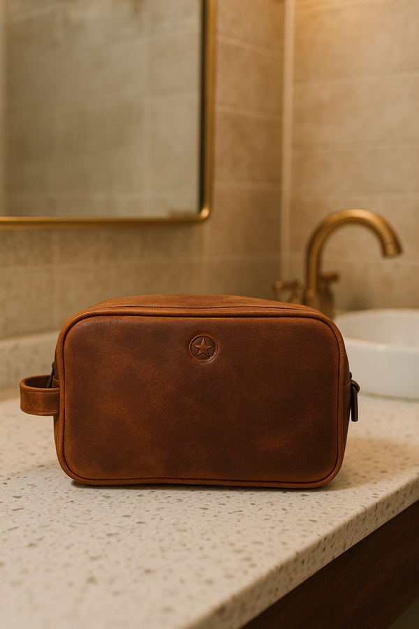 Vacone Leather Toiletry Bag - Caramel Brown