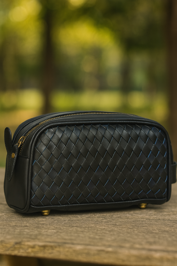 Dallas Upcycled Leather Toiletry Bag - Black