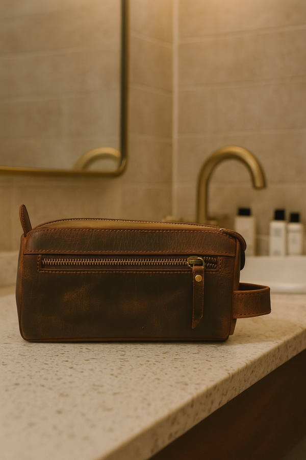 Arousa Leather Toiletry Bag - Brown