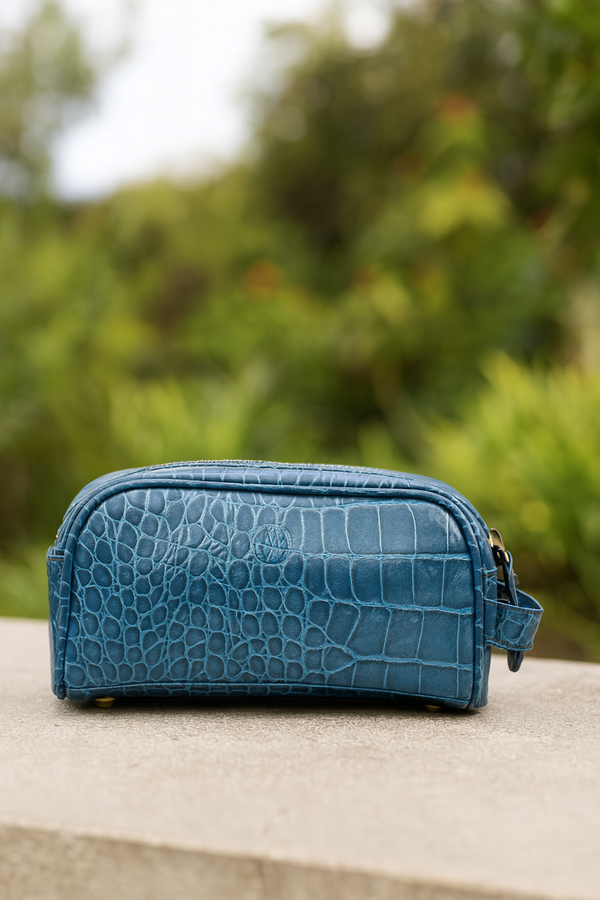 Aubrielle Leather Toiletry Bag - Blue Croco