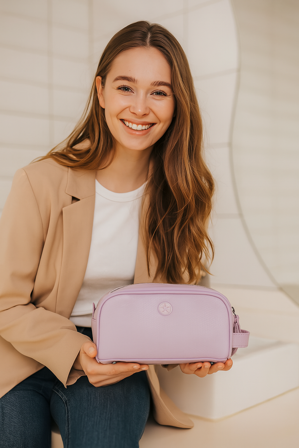 Amethyst Glow Leather Toiletry Bag - Lavender