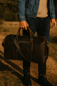 Austin Leather Overnight Bag with Wallet & Toiletry Bag Combo - Dark Brown