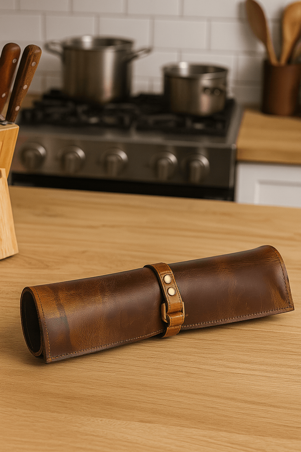 Malaga Leather Mini  Knife Roll - Caramel