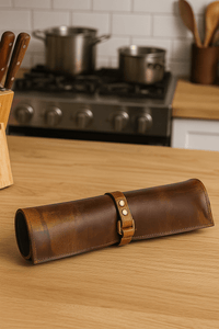 Malaga Leather Mini  Knife Roll - Caramel