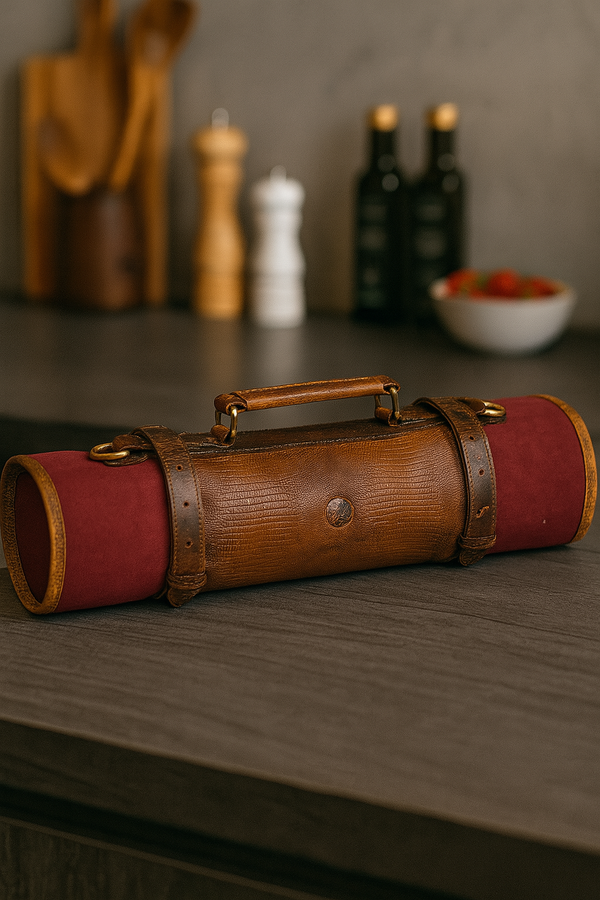 Marchena Canvas Knife Roll - Raspberry