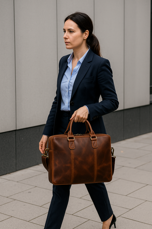 Aaron Leather Goods Full-Grain Leather Office Bag – Sleek Black Laptop Briefcase for Men