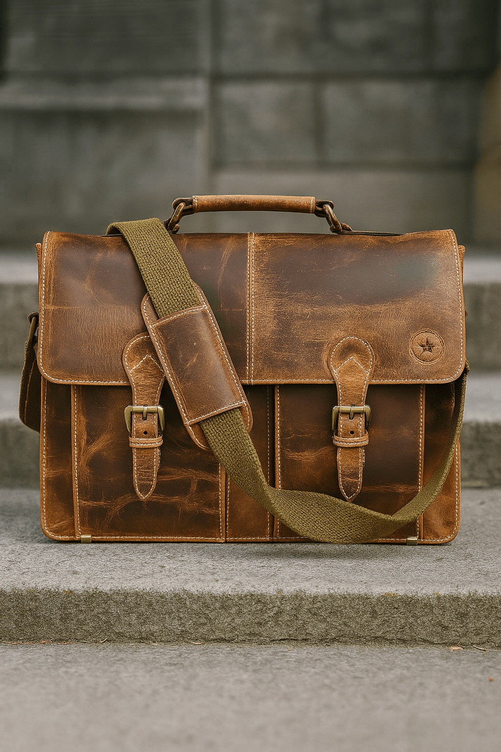 Phoenix Leather Briefcase - Caramel Brown
