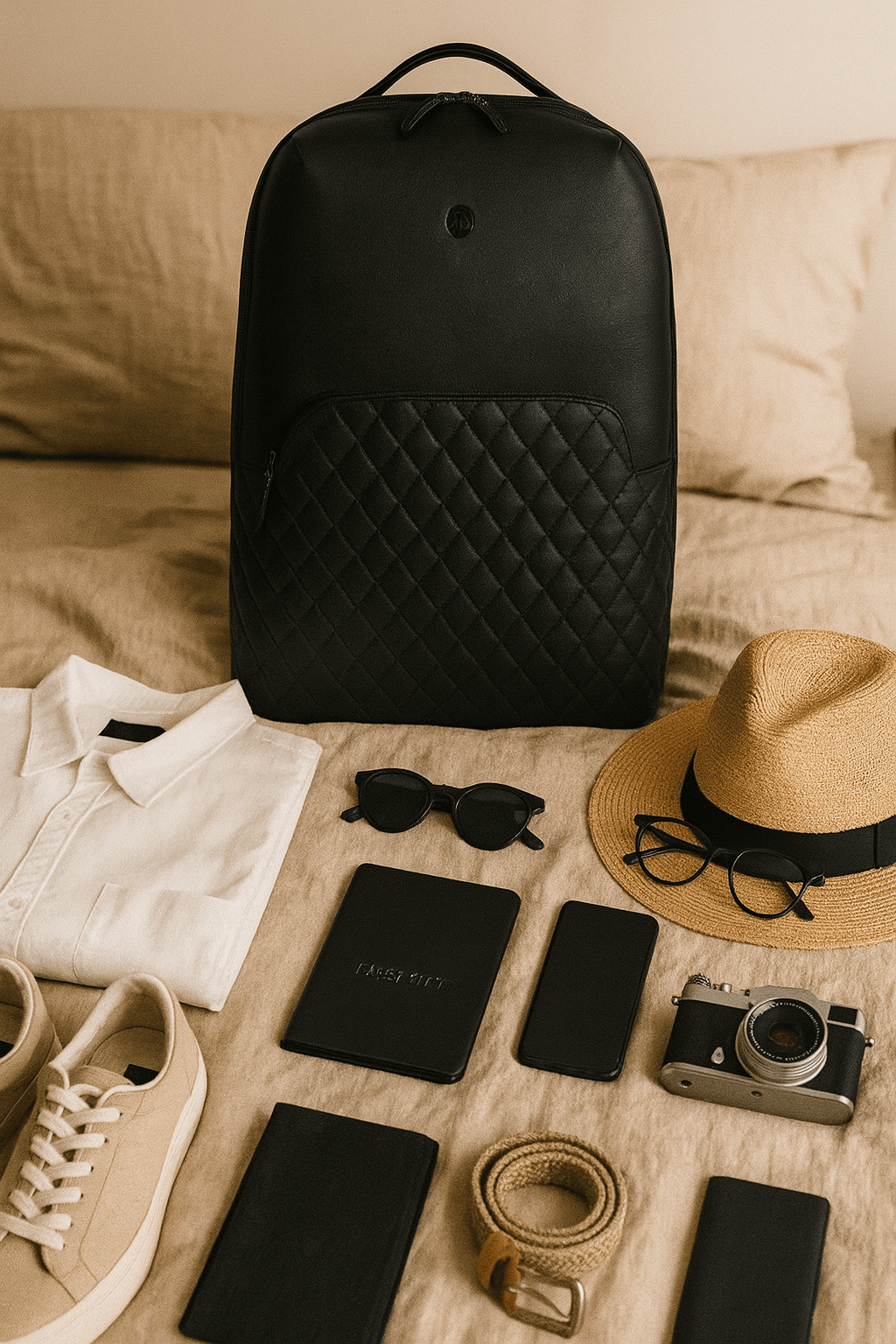 Atria Upcycled Leather Trolley Bag - Black