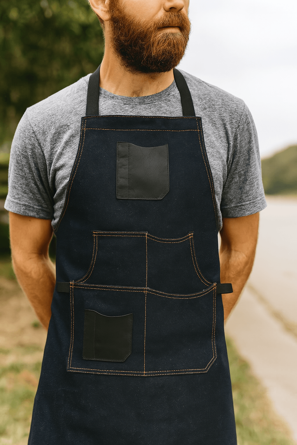 Benito Leather Canvas Apron - Denim Blue
