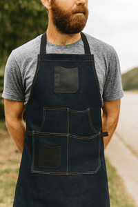 Benito Leather Canvas Apron - Denim Blue