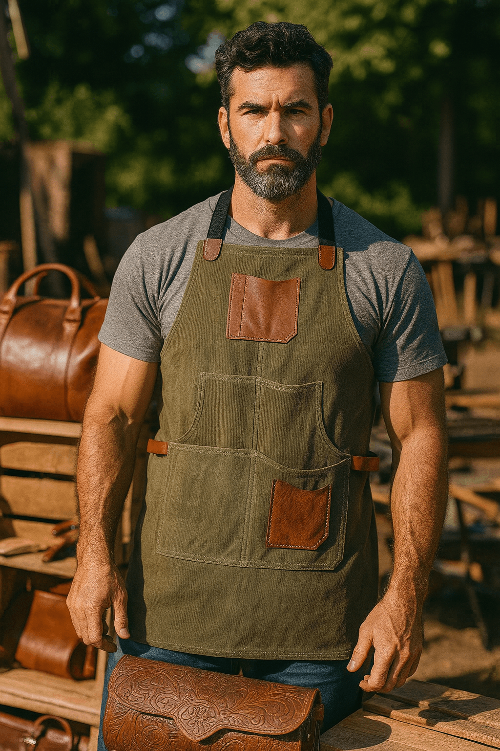 Turin Waxed Canvas Apron - Pickle Green