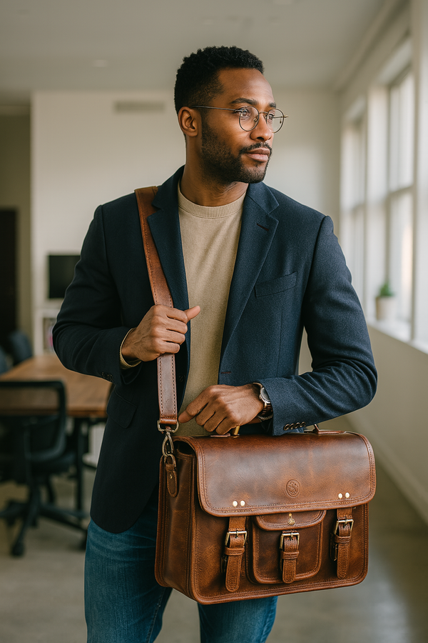 Ancona Leather Office Bag 15" - Caramel Brown