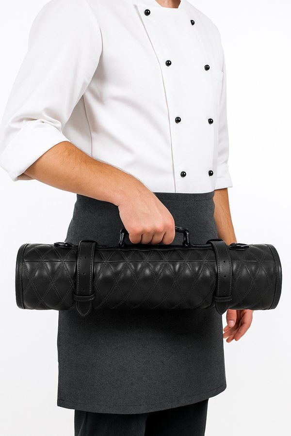 Arctic Blade Quilted Leather Knife Roll -Black