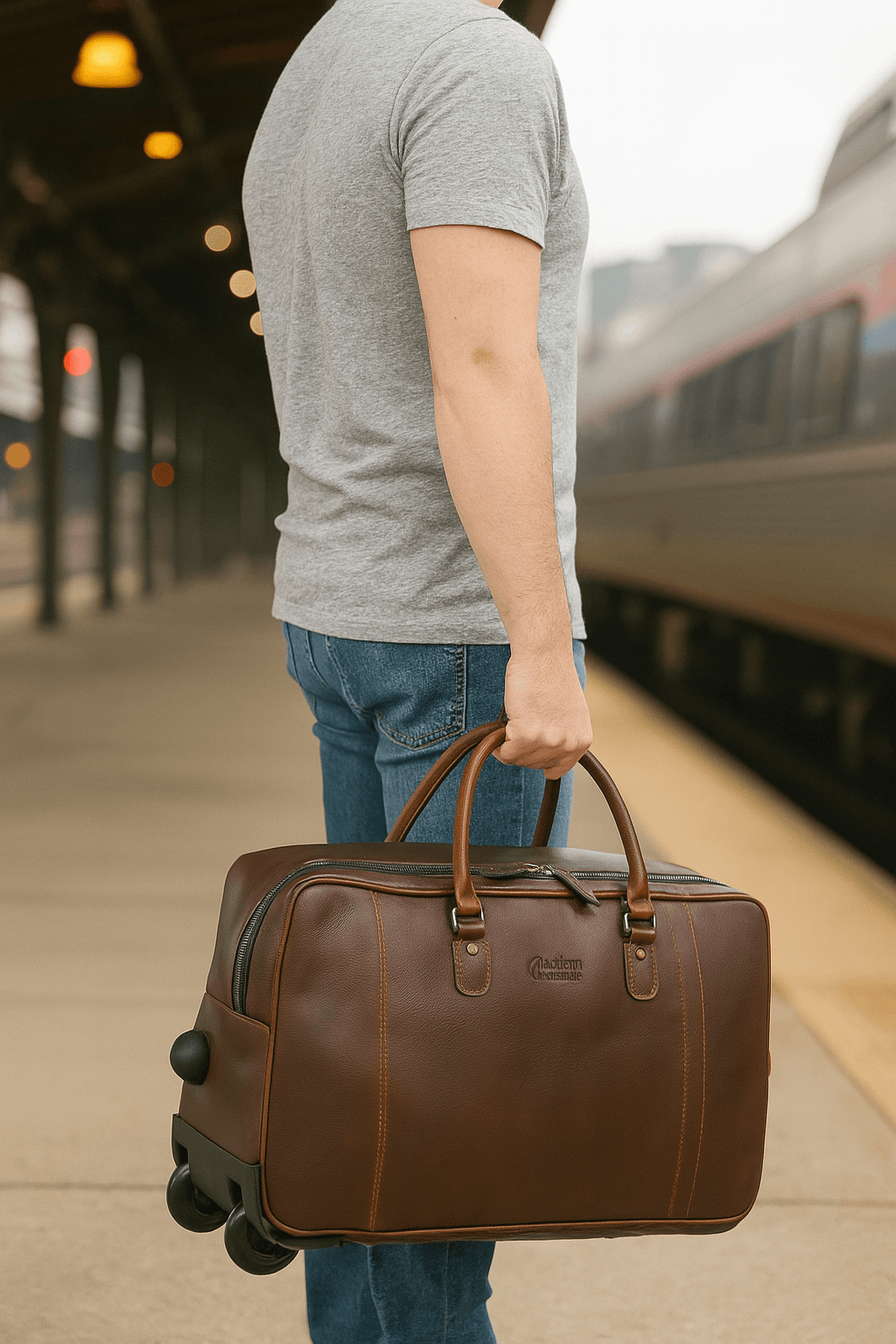 TerraCraft Leather Trolley Bag - Multicolor