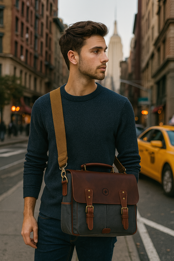 Prato Canvas Messenger Bag - Charcoal Grey