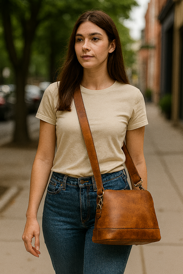 Requena Leather Crossbody Bag -Caramel Brown