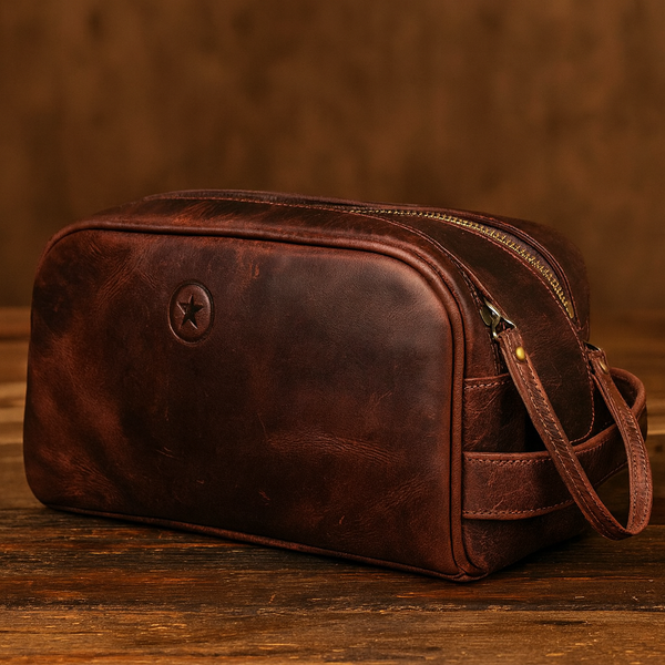 Omaha Leather Toiletry Bag - Walnut Brown