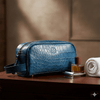 Aubrielle Leather Toiletry Bag - Blue Croco - Aaron Leather Goods