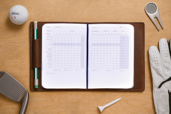 Premium Leather Golf Log Book – Stylish Golf Scorecard Holder with Pencil | Professional Golf Score Notebook for Players