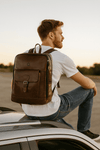 Handcrafted Brown Full-Grain Leather Backpack with Front Buckle Pocket – Vintage Travel Bag by Aaron Leather Goods
