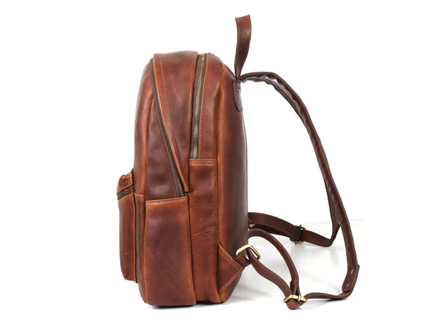 Vintage Full Grain Leather Backpack & Studded Leather Belt Gift Set for Men and Women