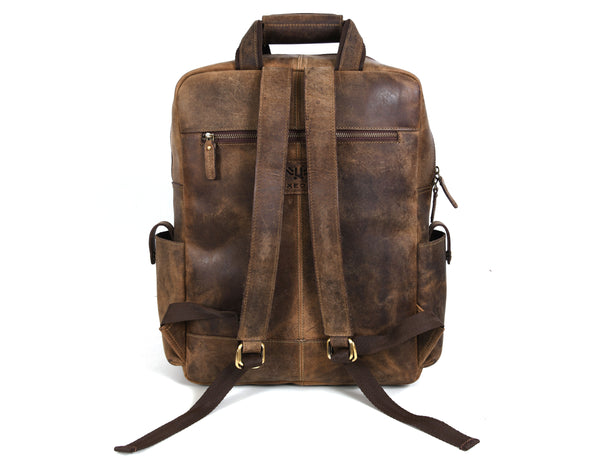 Vintage Crazy Horse Leather Backpack & Eagle Engraved Leather Belt Gift Set for Men | Handmade Full Grain Leather Travel & Everyday Combo