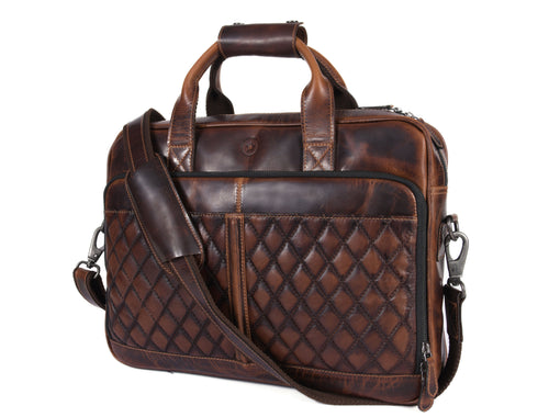 Aaron Leather Goods Quilted Leather Portfolio & Toiletry Bag Combo – Vintage Elegance Meets Everyday Utility
