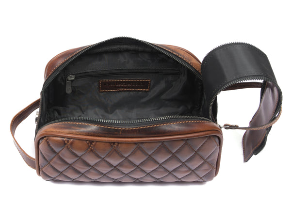 Quilted Leather Toiletry Bag – Premium Travel Dopp Kit