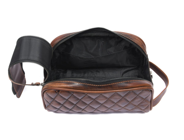 Quilted Leather Toiletry Bag – Premium Travel Dopp Kit