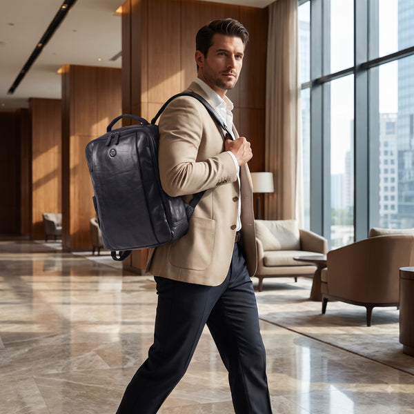Alderway Brown Leather Commuter Backpack - Black