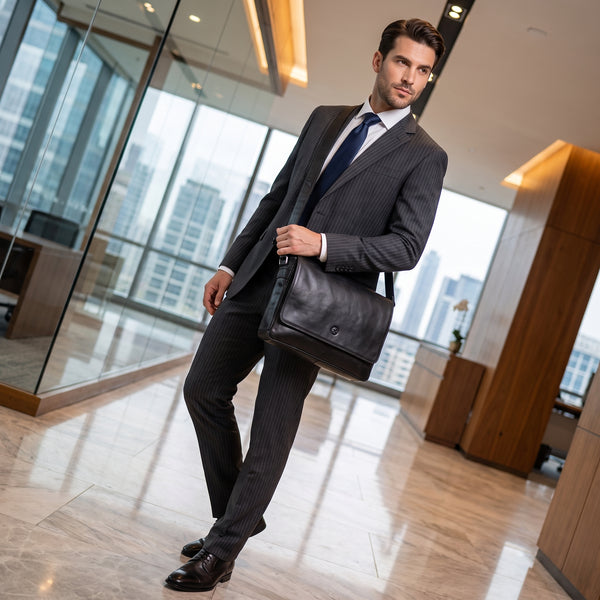 Savona Leather Messenger Bag - Raven Black