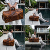 Vintage Crazy Horse Leather Duffle Bag for Travel & Weekender Trips | 23 Inch Full-Grain Leather Holdall