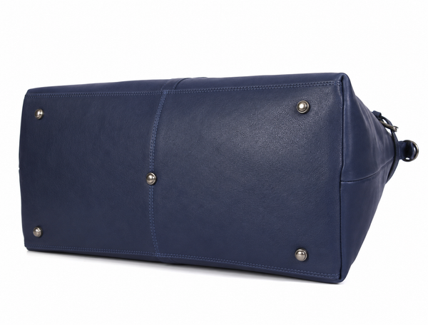 Timeless Leather Weekender Bag with Top Handles- Navy