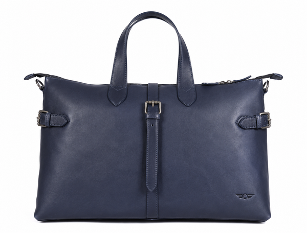Timeless Leather Weekender Bag with Top Handles- Navy