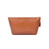Embroidered Brown Leather Cosmetic Pouch with Zip Closure