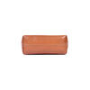 Embroidered Brown Leather Cosmetic Pouch with Zip Closure