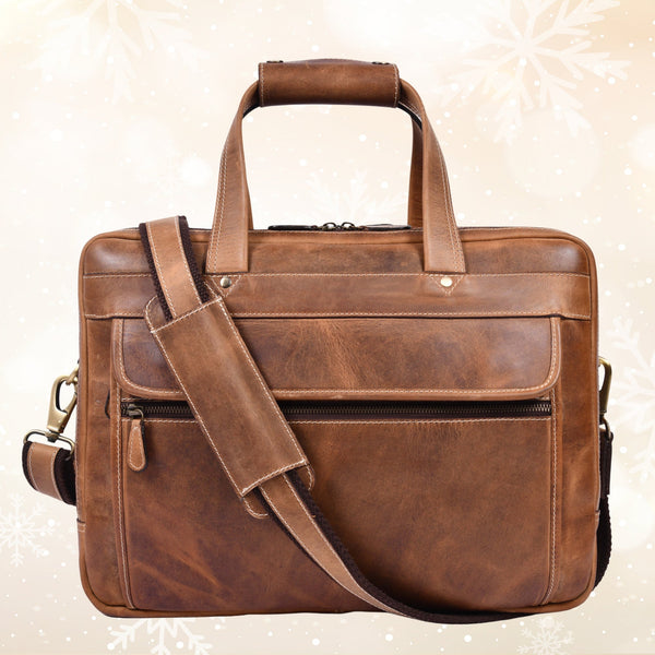 Aaron Leather Goods - Premium Tan Leather Office Bag - Aaron Leather Goods