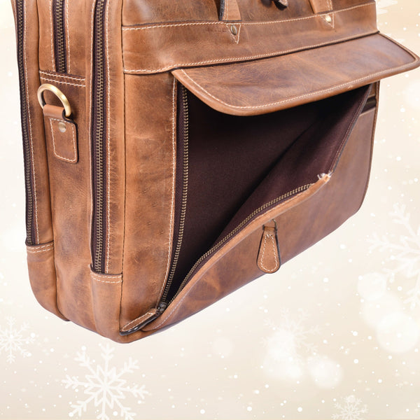 Aaron Leather Goods - Premium Tan Leather Office Bag - Aaron Leather Goods